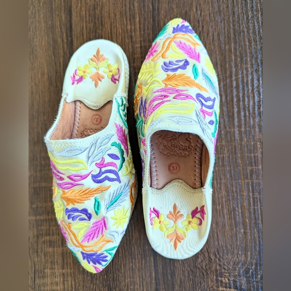 Hiba Jmila Embroidered Slip On Flatforms Made In Morocco Size 37 Colorful Boho - Picture 3 of 10